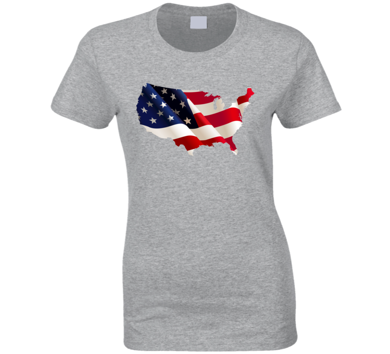 Womens T-shirt United States Flag Make America Great Again US Clothing Gray