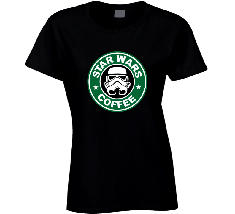 Womens T-shirt Star Wars Coffee Storm Trooper Dark Side Starbucks Blend Black