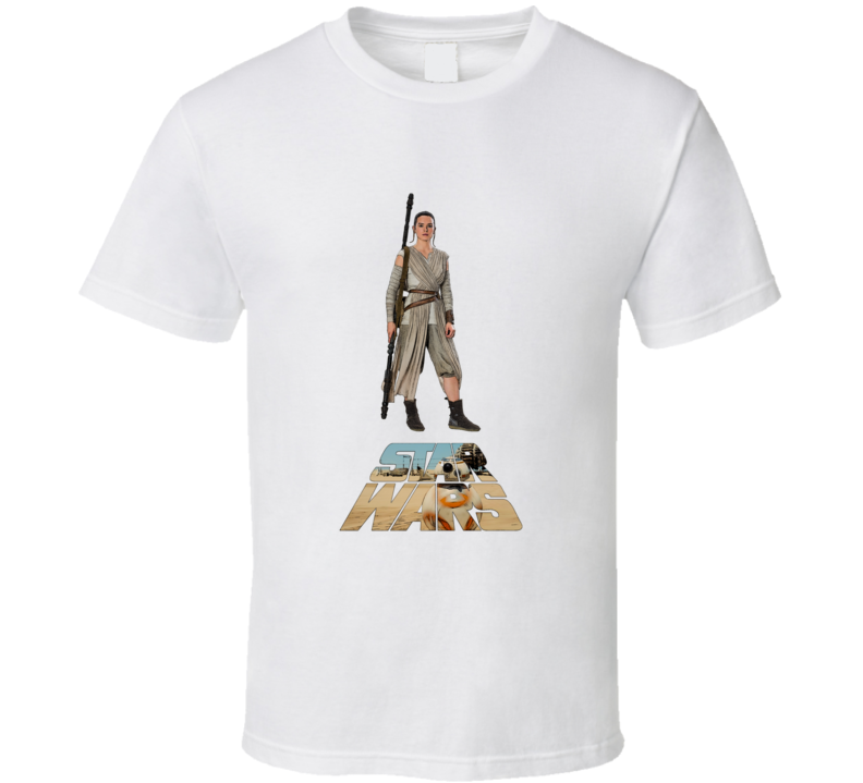 Mens Unisex Rey Star Wars The Force Awakens Girl BB8 T-shirt Jakku White
