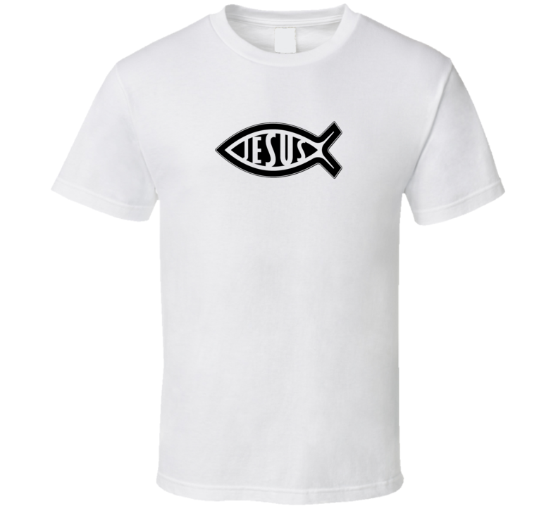 Mens Unisex T-shirt Jesus Christ Fish Christian Faith Clothing White