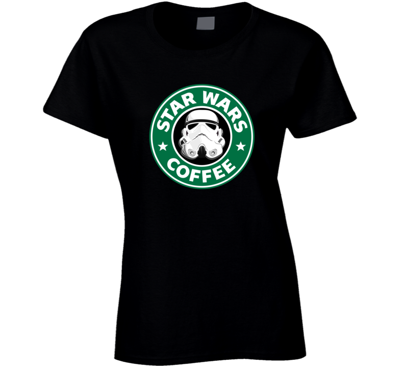Womens T-shirt Star Wars Coffee Storm Trooper Dark Side Starbucks Blend Black