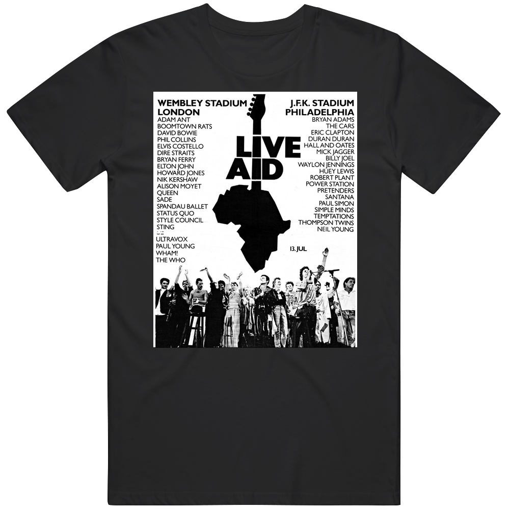 Live Aid Wembley Stadium Jfk Stadium Vintage Concert Men’s 100% Cotton Black T Shirt Live Aid Wembley Stadium Jfk Stadium Vintage Concert Men’s 100% Cotton Black T Shirt