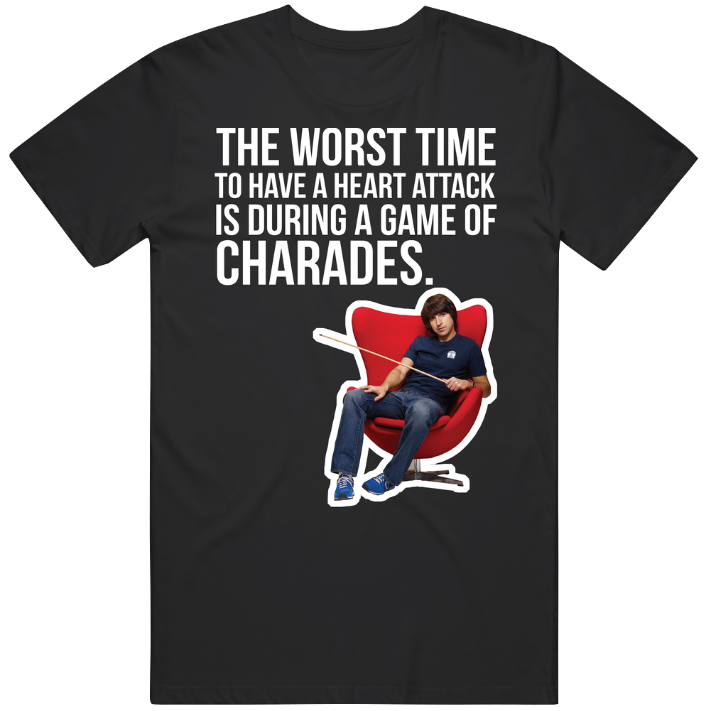 Demetri Martin The Worst Time To Have A Heart Attack Is During A Game Of Charrades Quote Comedian Fan Men’s 100% Cotton Black T Shirt Demetri Martin The Worst Time To Have A Heart Attack Is During A Game Of Charrades Quote Comedian Fan Men’s 100% Cotton Black T Shirt
