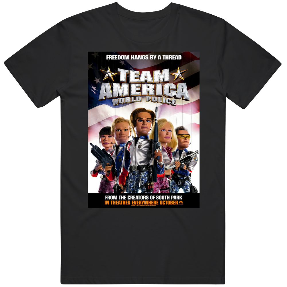 Team America World Police Cool 21st Century Comedy Classic Movie Fan Men’s 100% Cotton Black T Shirt Team America World Police Cool 21st Century Comedy Classic Movie Fan Men’s 100% Cotton Black T Shirt