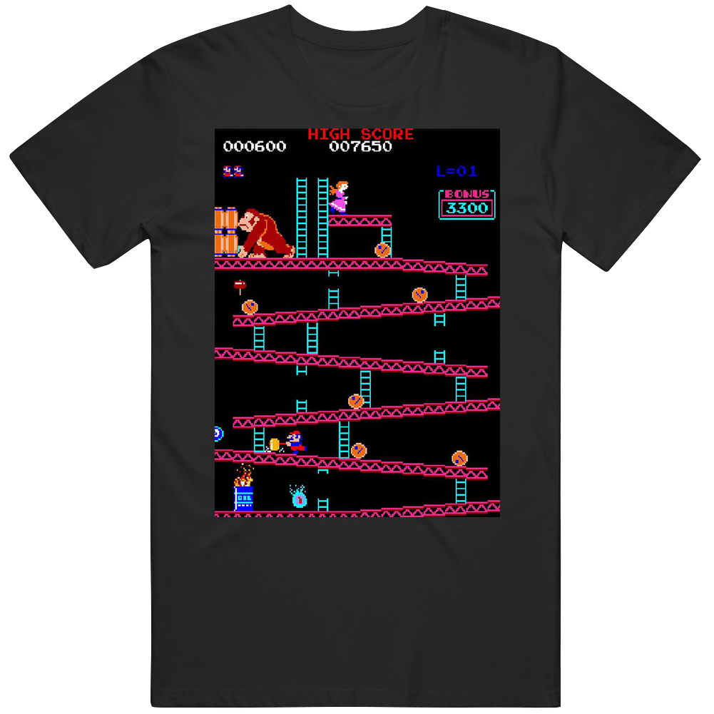 Donkey Kong Retro Video Arcade Game Screenshot Men’s 100% Cotton Black T Shirt Donkey Kong Retro Video Arcade Game Screenshot Men’s 100% Cotton Black T Shirt