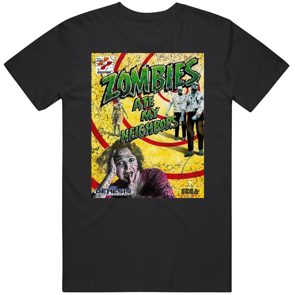 Zombies Ate My Neighbors Sega Game Cover Distressed Men’s 100% Cotton Black T Shirt Zombies Ate My Neighbors Sega Game Cover Distressed Men’s 100% Cotton Black T Shirt