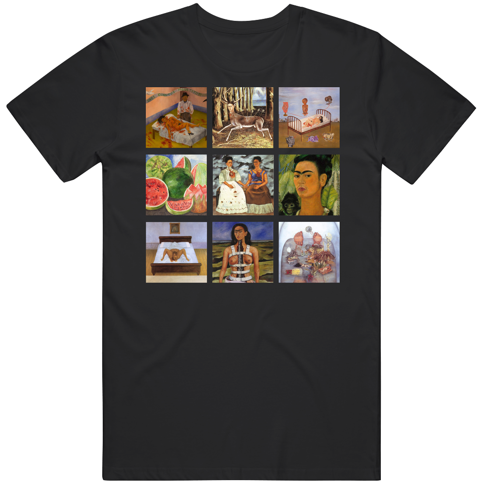 Frida Kahlo Art Paintings Trendy Artsy Men’s 100% Cotton Black T Shirt Frida Kahlo Art Paintings Trendy Artsy Men’s 100% Cotton Black T Shirt