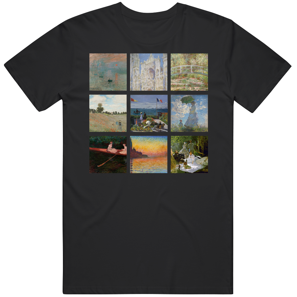 Claude Monet Art Paintings Trendy Artsy Men’s 100% Cotton Black T Shirt Claude Monet Art Paintings Trendy Artsy Men’s 100% Cotton Black T Shirt