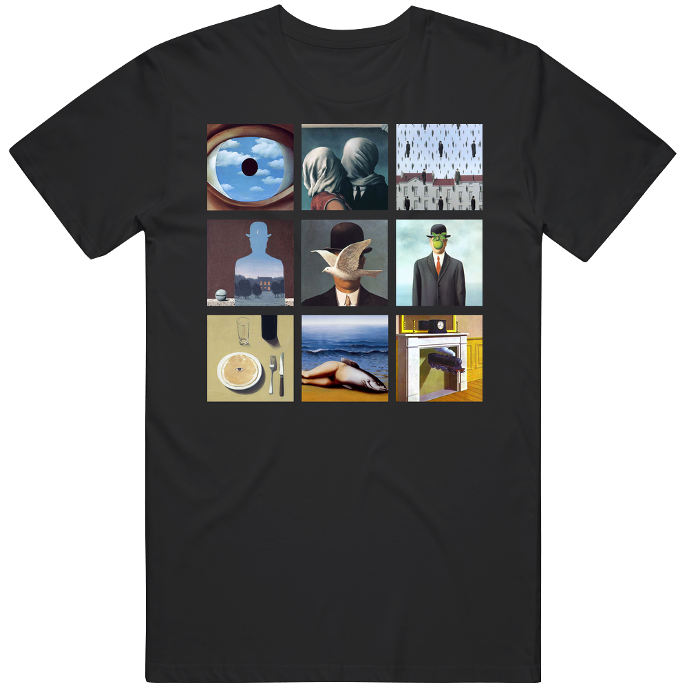 Rene Magritte Art Paintings Trendy Artsy Men’s 100% Cotton Black T Shirt Rene Magritte Art Paintings Trendy Artsy Men’s 100% Cotton Black T Shirt