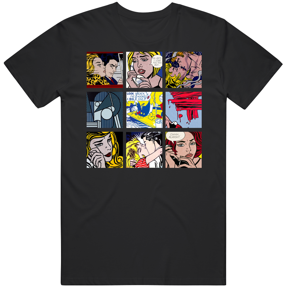 Roy Lichtenstein Art Paintings Trendy Artsy Men’s 100% Cotton Black T Shirt Roy Lichtenstein Art Paintings Trendy Artsy Men’s 100% Cotton Black T Shirt