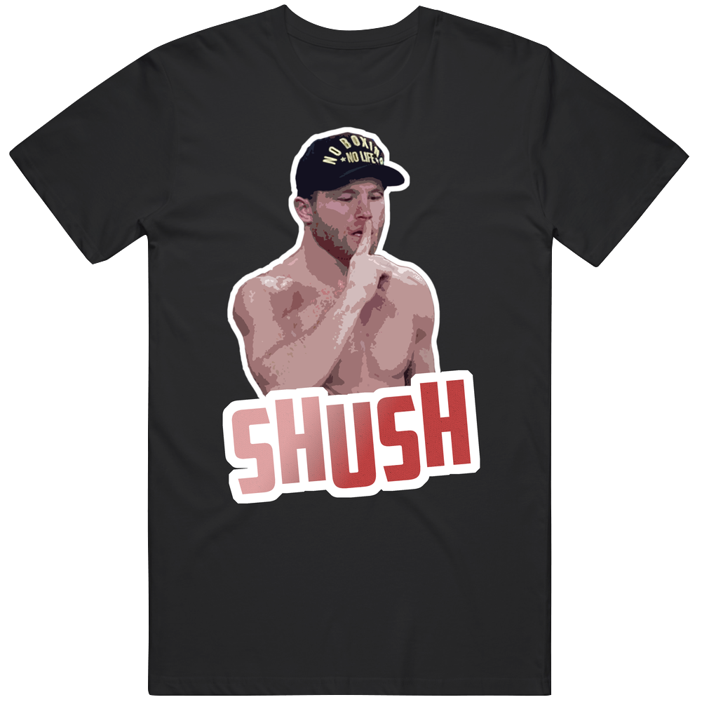 Canelo Alvarez Shush Crowed Fighter Fan Men’s 100% Cotton Black T Shirt Canelo Alvarez Shush Crowed Fighter Fan Men’s 100% Cotton Black T Shirt