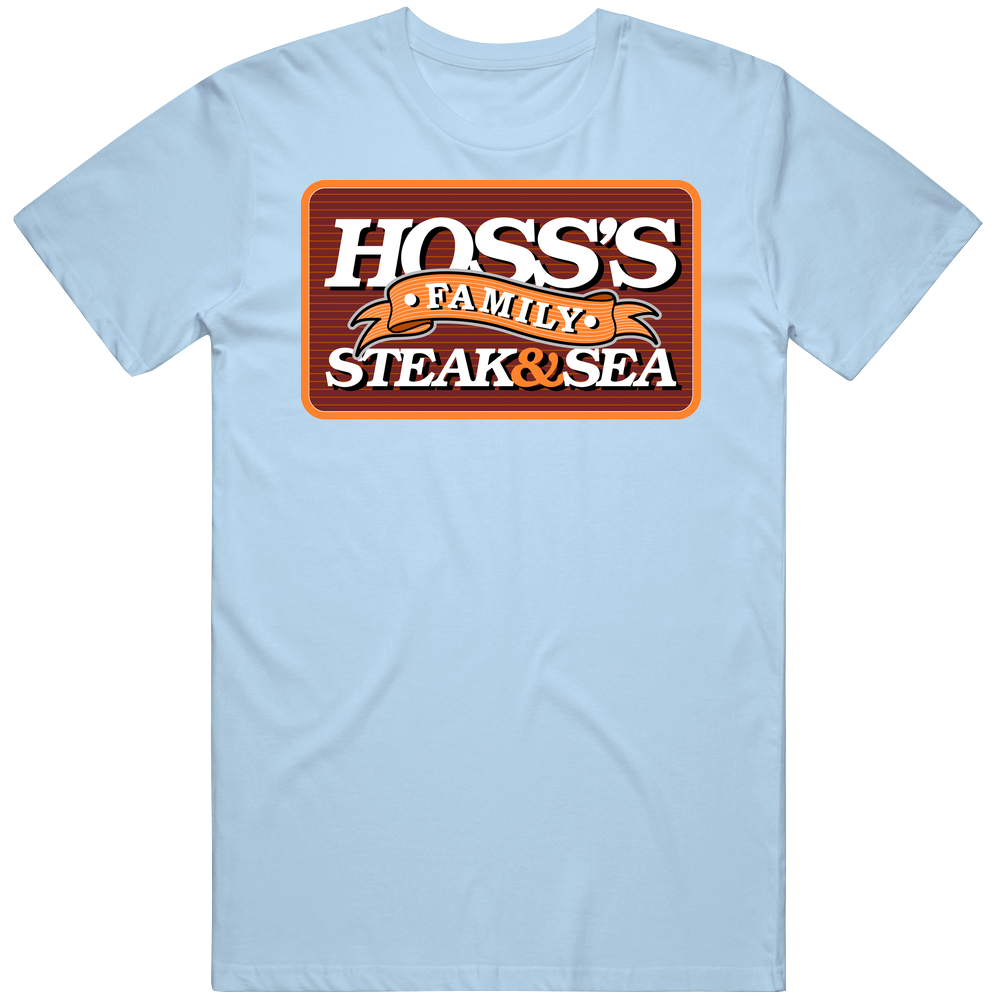 Hoss's Family Steak Sea Men’s 100% Cotton Light Blue T Shirt Hoss's Family Steak Sea Men’s 100% Cotton Light Blue T Shirt