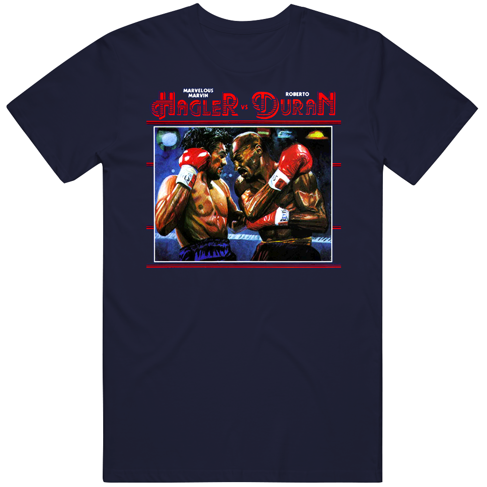 Hagler Vs Duran Boxing Fight Men’s 100% Cotton Navy Blue T Shirt Hagler Vs Duran Boxing Fight Men’s 100% Cotton Navy Blue T Shirt