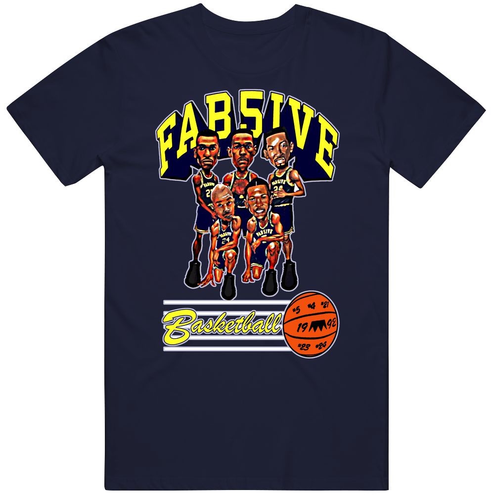 Fab Five Michigan Retro Caricature Navy Men’s 100% Cotton Navy Blue T Shirt