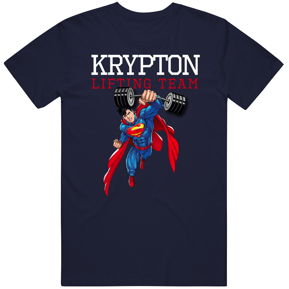 Superman Krypton Lifting Team Men’s 100% Cotton Navy Blue T Shirt Superman Krypton Lifting Team Men’s 100% Cotton Navy Blue T Shirt