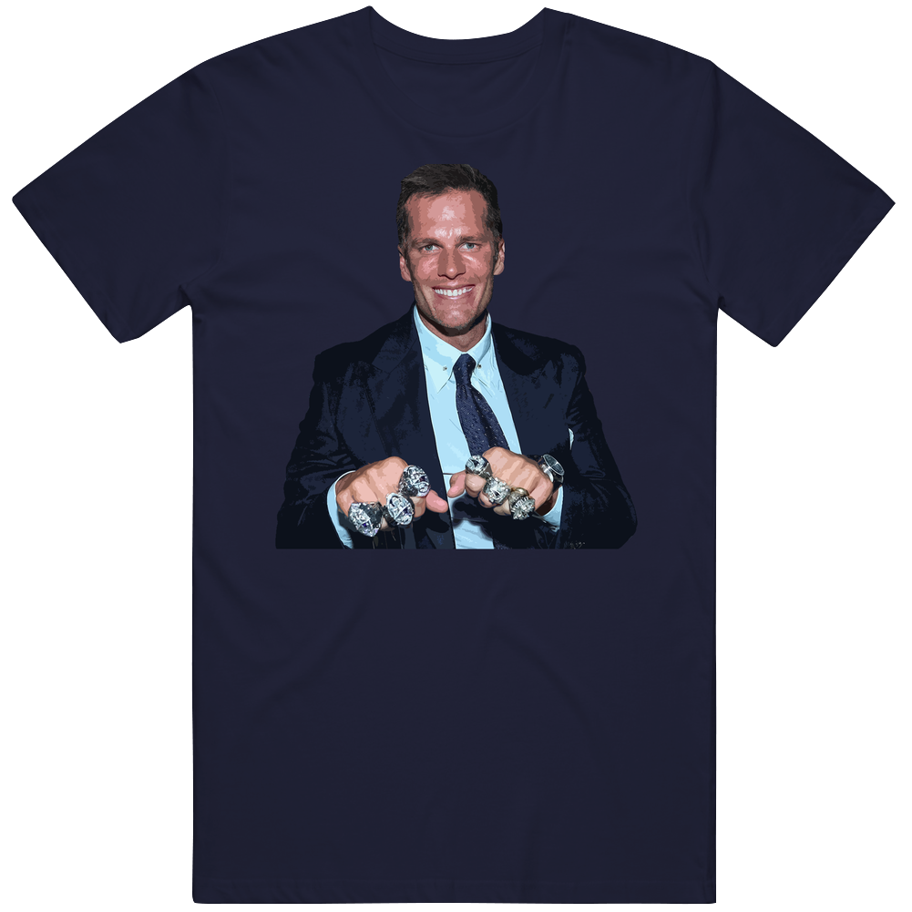 Tom Brady Six 6 Ring Champion Goat Men’s 100% Cotton Navy Blue T Shirt Tom Brady Six 6 Ring Champion Goat Men’s 100% Cotton Navy Blue T Shirt