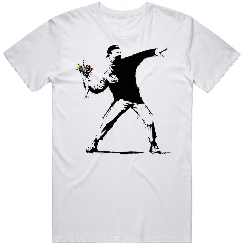 Rage, Flower Thrower Banksy Street Art Graffiti Painting Fan Men’s 100% Cotton White T Shirt Rage, Flower Thrower Banksy Street Art Graffiti Painting Fan Men’s 100% Cotton White T Shirt