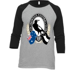 AFL Collingwood Magpies Footy Team Fan Raglan T Shirt 36610241