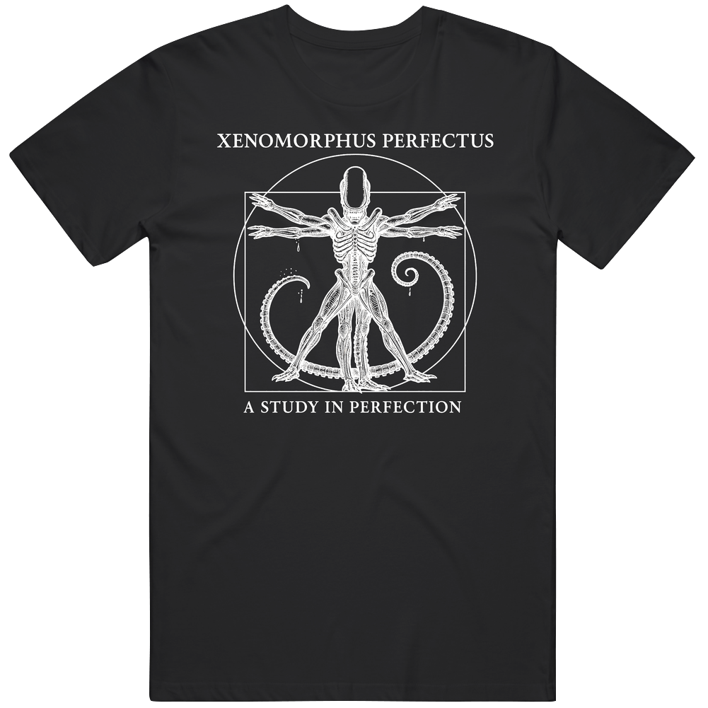 Xenomorphus Perfectus Alien Vitruvian Man T-Shirt  Sci-Fi Horror Art Tee, Da Vinci Mashup v2 T Shirt