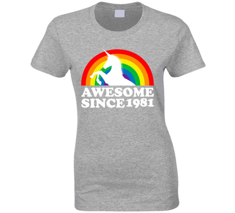Awesome Since 1981 Birthday Unicorn Rainbow Gift Idea Retro Vintage Ladies T Shirt Awesome Since 1981 Birthday Unicorn Rainbow Gift Idea Retro Vintage Ladies T Shirt