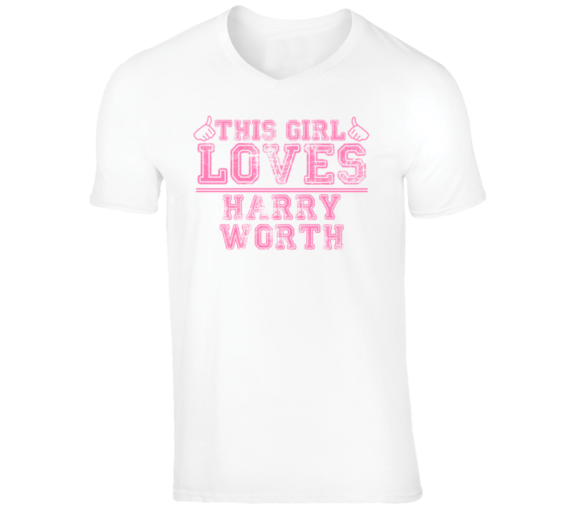 Harry Worth Funny Comedian Comedy This Girl Loves Pink V-Neck T shirt Harry Worth Funny Comedian Comedy This Girl Loves Pink V-Neck T shirt