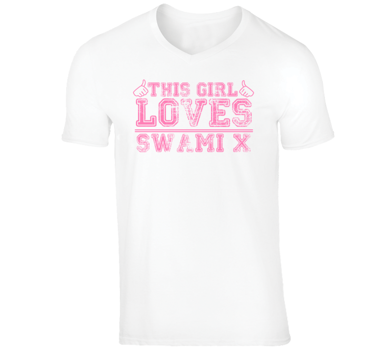 Swami X Funny Comedian Comedy This Girl Loves Pink V-Neck T shirt