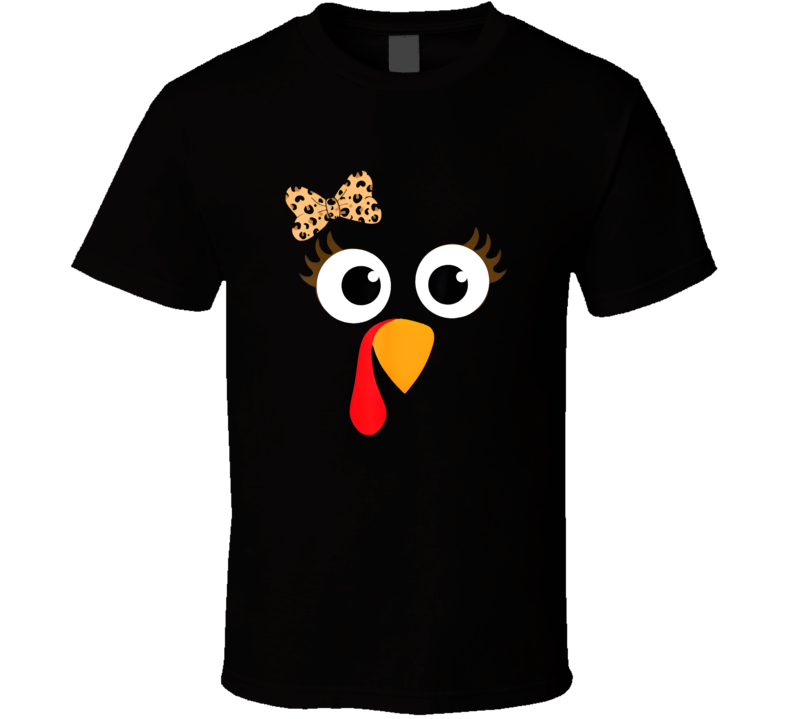 Turkey Face Girl Leopard Bow Thanksgiving Costume Turkey T Shirt