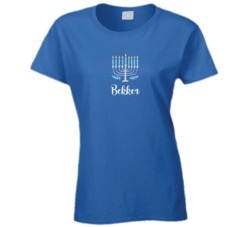 Happy Chanukah Hanukkah Jewish Festival Tradition Menorah Eight Candles Custom Text Personalized Small Centered Ladies T Shirt 37158078