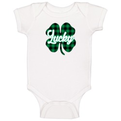 Custom Lucky Green Plaid Four Leaf Clover St. Patrick's Day Baby One Peice Baby One Piece 37451204