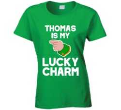 Custom Name Is My Lucky Charm Leprechaun Hand Matching Couples Ladies St. Patrick's Day Ladies T Shirt 37451920