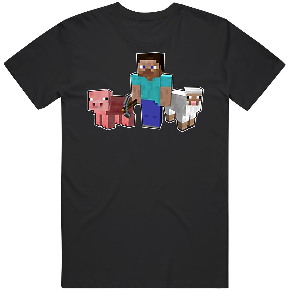Minecraft Pig Sheep Character Game Mens Size Large Black T Shirt Minecraft Pig Sheep Character Game Mens Size Large Black T Shirt