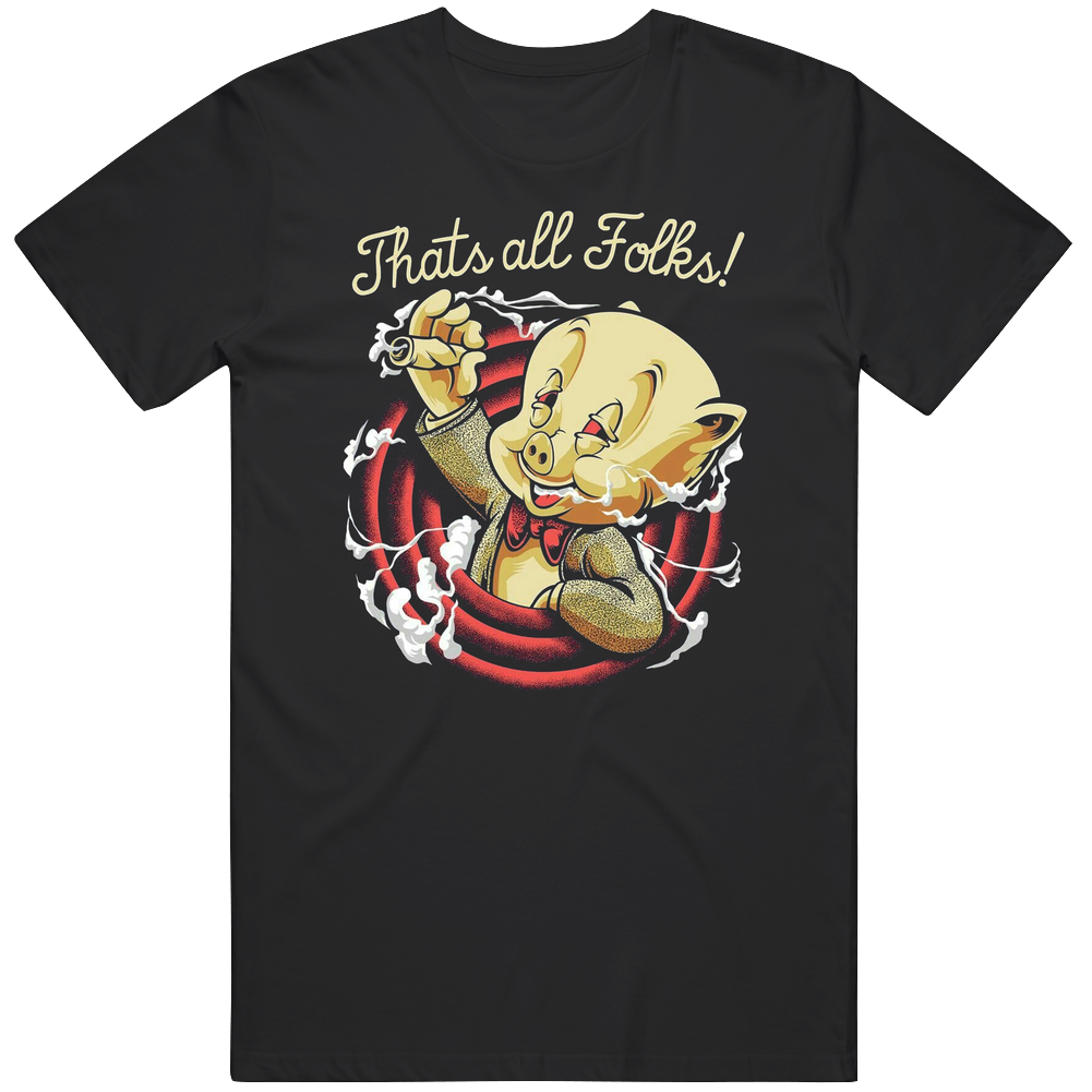 Thats All Folks Funny Looney Tunes Kush Weed Marijuana Stoner Mens Size Large Black T Shirt