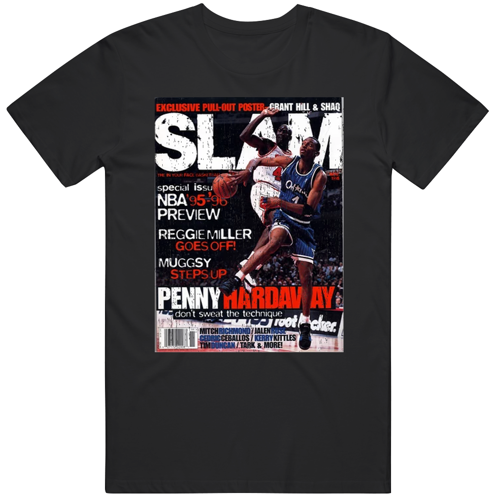Slam Magazine Issue 8 Penny Hardaway Popular Basketball Magazine Grunge Look Mens Size Large Black T Shirt