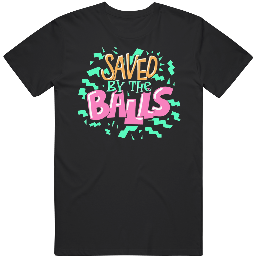 Saved By The Balls Dodgeball Team Uniform Funny Mens Size Large Black T Shirt
