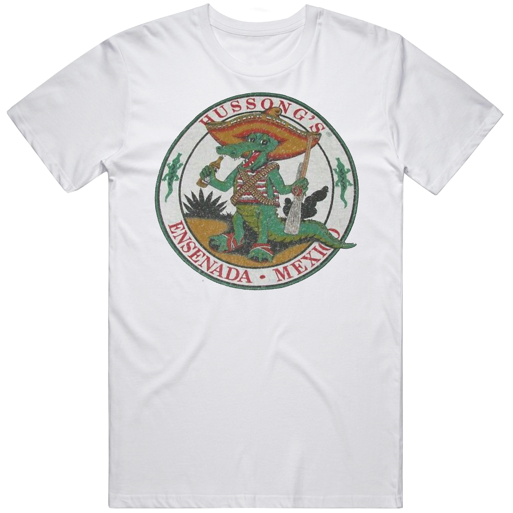 Vintage 80s Hussong's Mexican Cantina Crocodile Guerrilla Men's Unisex Mens Size Large White  T Shirt