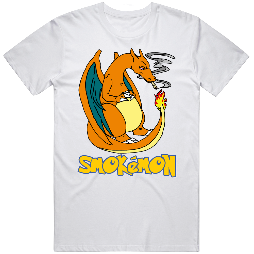 Charizard Smokemon Weed Smoking Pokemon Character Mens Size Large White  T Shirt
