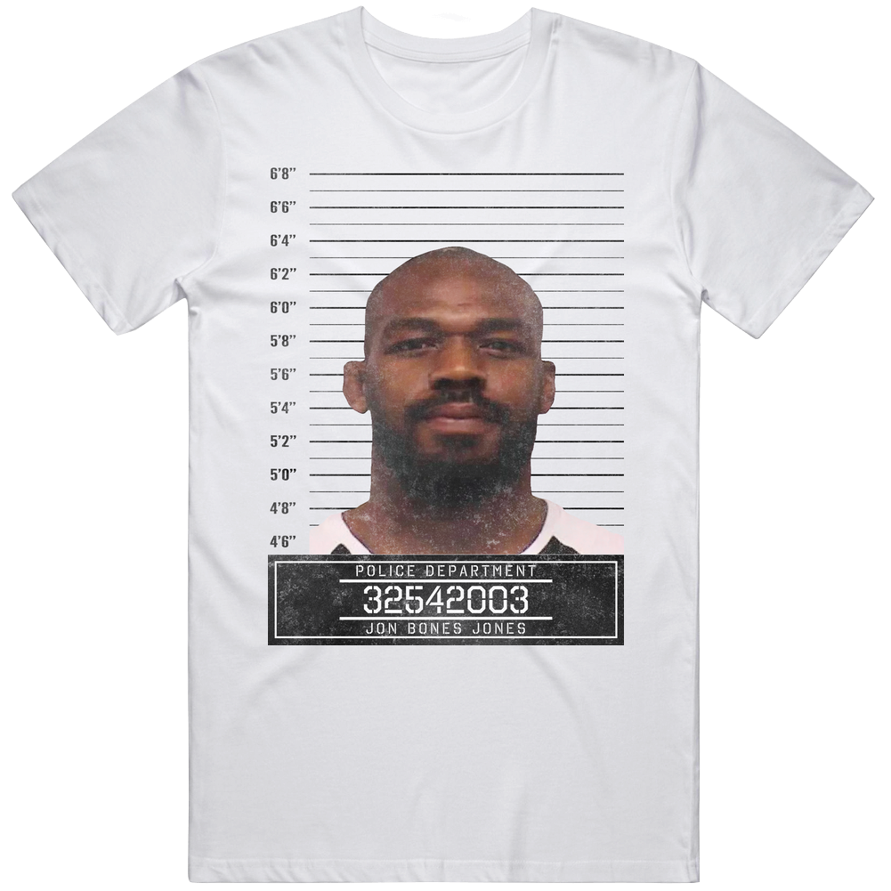 Jon Bones Jones Celebrtiy Mugshot Police Department Mens Size Large White  T Shirt