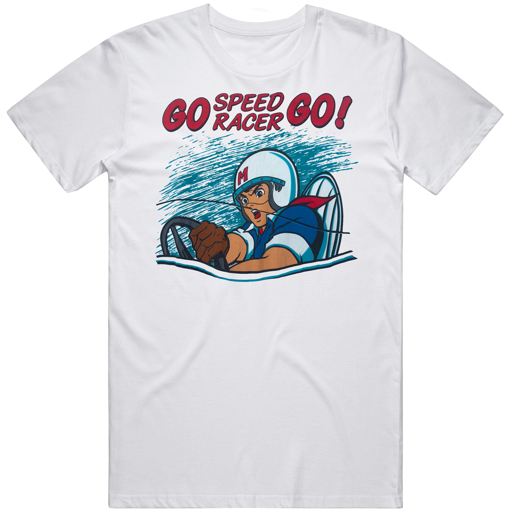 Retro Speed Racer Go Go Mens Size Large White T Shirt Retro Speed Racer Go Go Mens Size Large White T Shirt