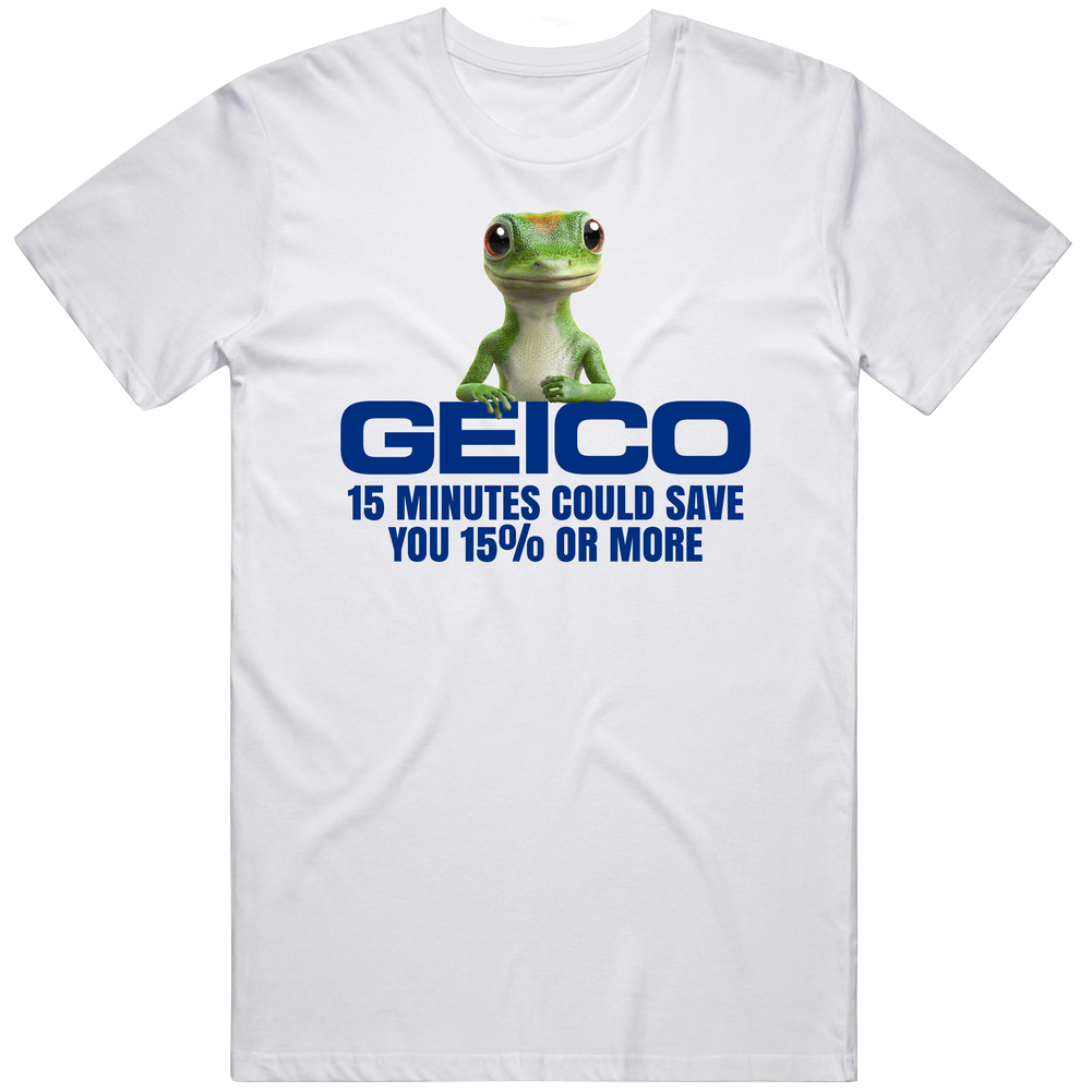 15 Minutes Could Save You Geico Most Memorable Ad Slogan Mens Size Large White  T Shirt