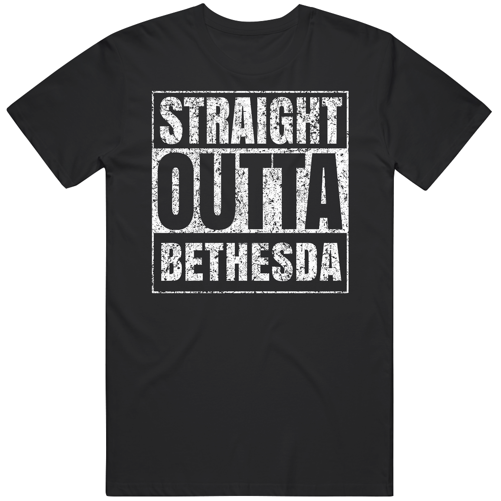 Straight Outta Bethesda Distressed Look City Grunge Cool Black Mens Size Large T Shirt