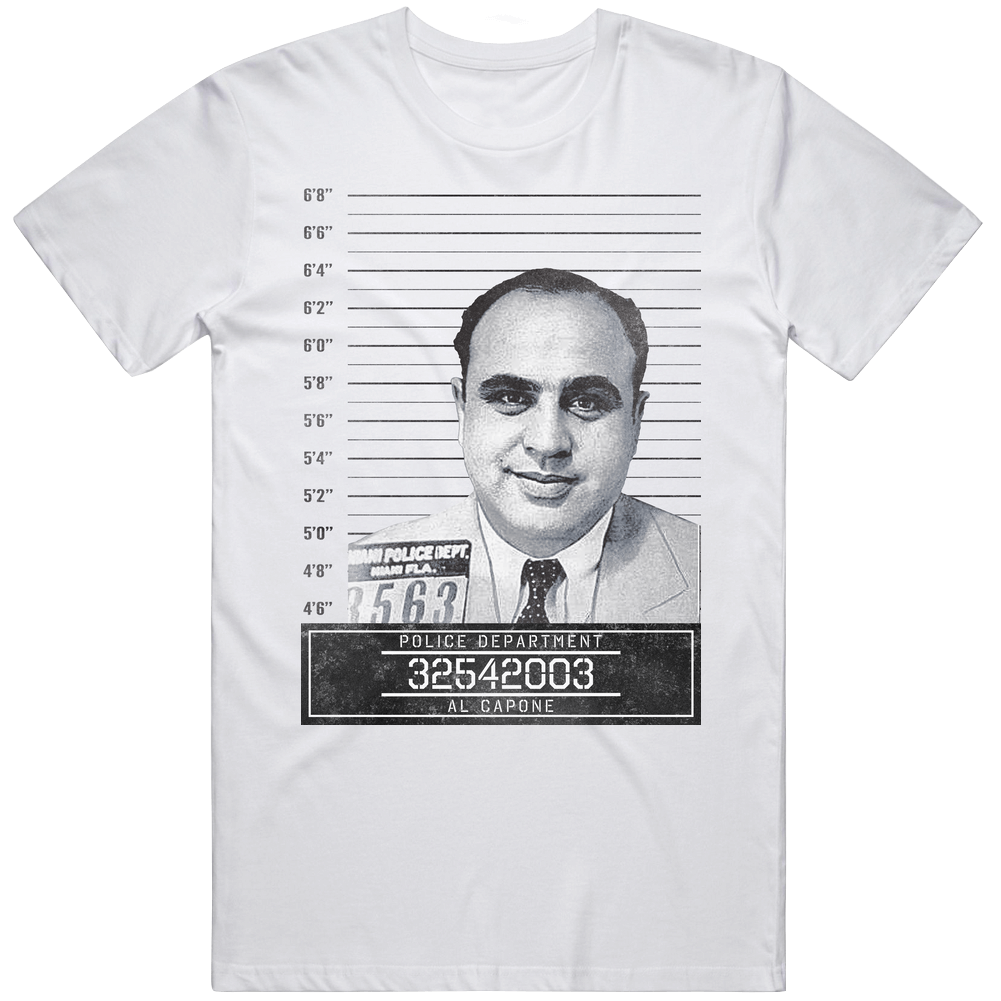 Al Capone Mafia Mugshot Police Department Mens Size Large White  T Shirt