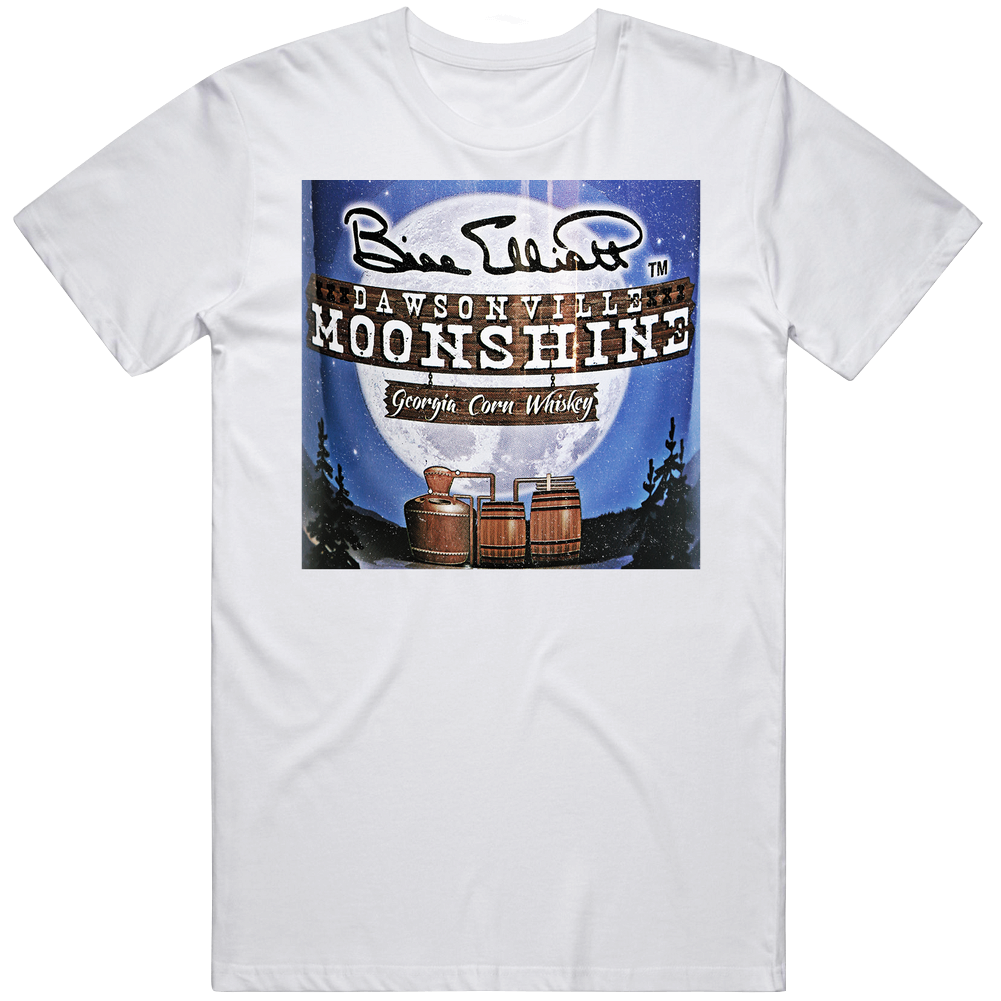 Bill Elliot Dawsonville Moonshine Georgia Corn Whiskey Moonshine Label Logo Mens Size Large White  T Shirt