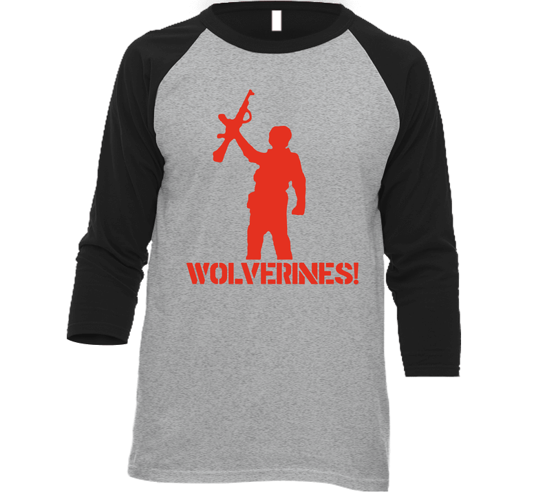 Red Dawn Wolverines Ak 47 Vintage Raglan Retro Raglan 3/4 Sleeve Shirt