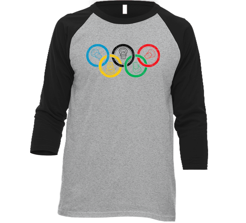 Beer Olympics Funny Can Rings Parody Distressed Vintage Raglan Retro Raglan 3/4 Sleeve Shirt