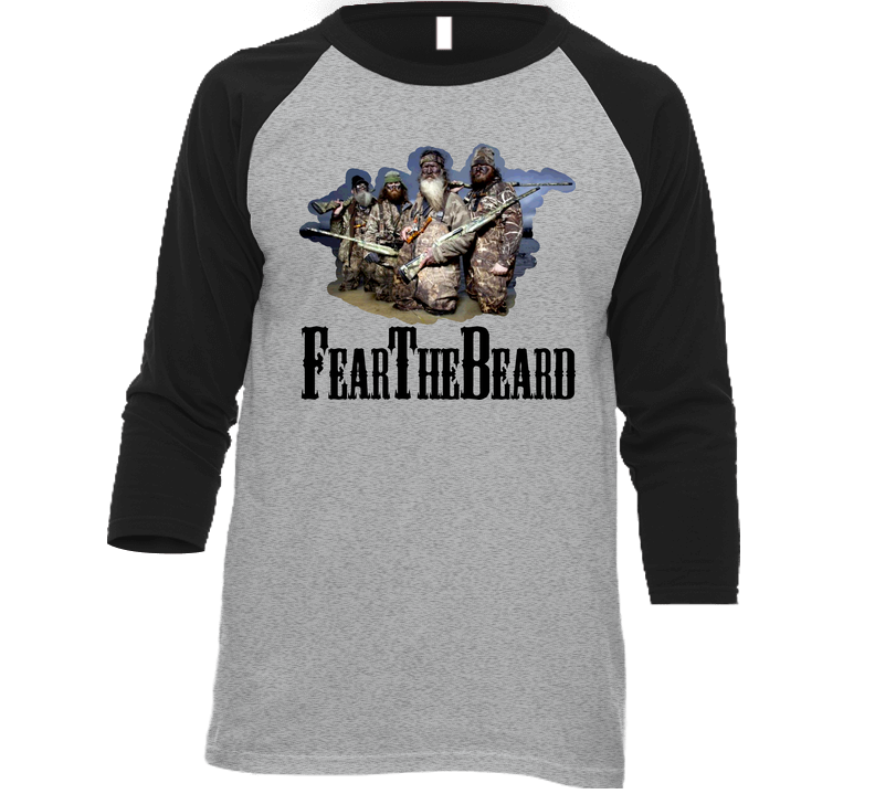Fear The Beard Duck Dynasty Show Duck Call Vintage Raglan Retro Raglan 3/4 Sleeve Shirt