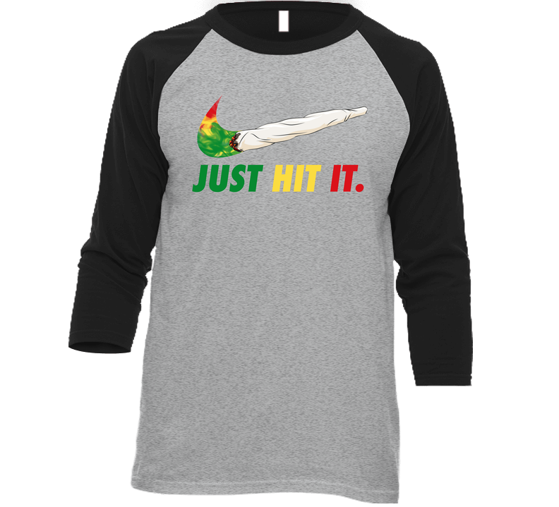 Just Hit It Nike Parody Cannabis Weed Joint Doobie Stoner Vintage Raglan Retro Raglan 3/4 Sleeve Shirt