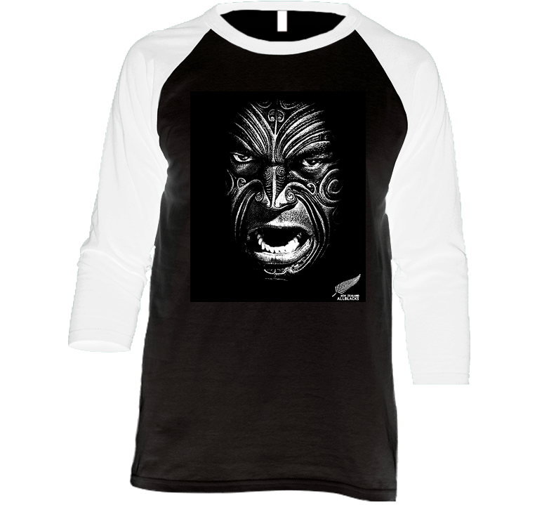 New Zealand All Blacks Rugby Football Vintage Raglan Retro Raglan 3/4 Sleeve Shirt