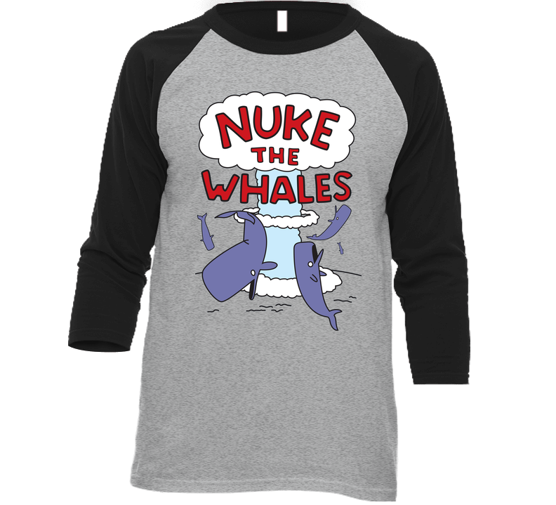 Nuke The Whales Funny Cartoon Vintage Raglan Retro Raglan 3/4 Sleeve Shirt