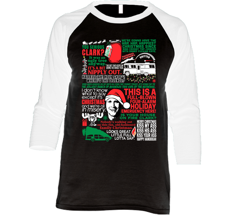 National Lampoon's Christmas Vacation Holiday Movie Quote Mashup Vintage Raglan Retro Raglan 3/4 Sleeve Shirt