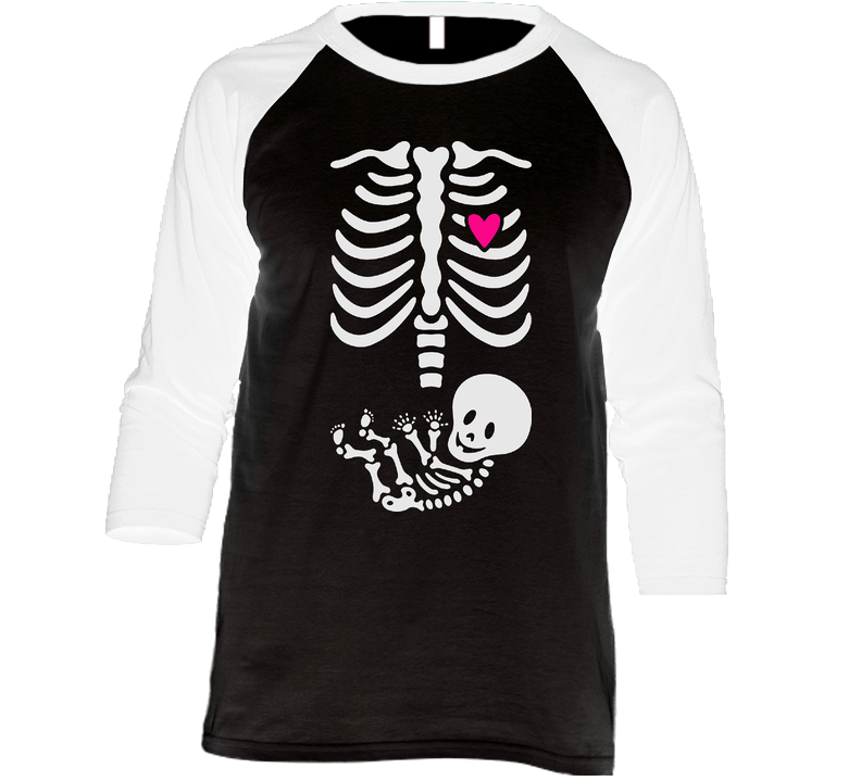 Skeleton Baby Maternity Halloween Funny Pregnant Vintage Raglan Retro Raglan 3/4 Sleeve Shirt